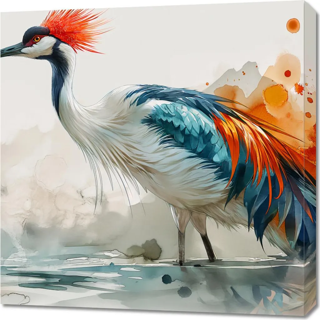 Quadro 70x70 cm Gru in Acquerello - Stampa su Tela Moderna per Arredo