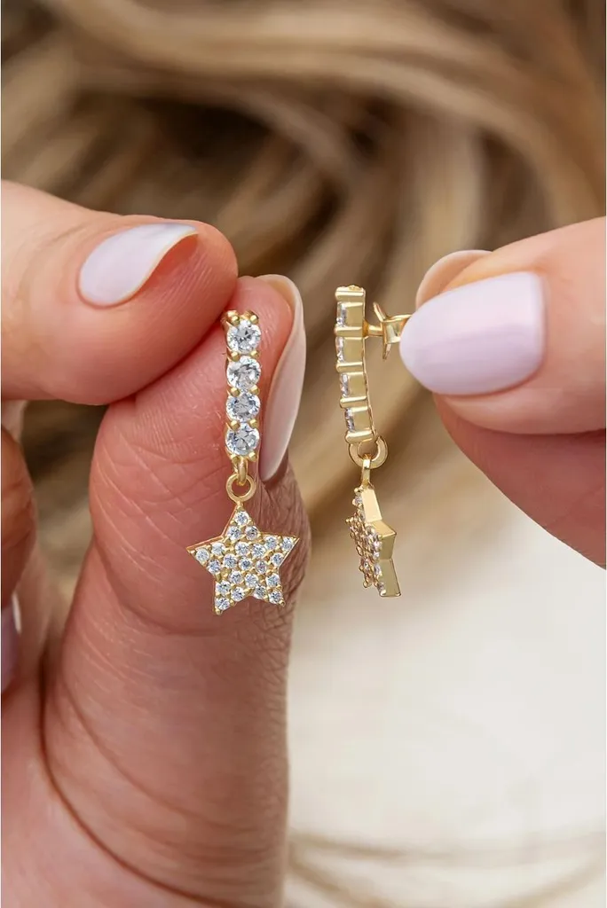 Boucles d'oreilles pendantes étoile en argent et or pour femme - 25mm