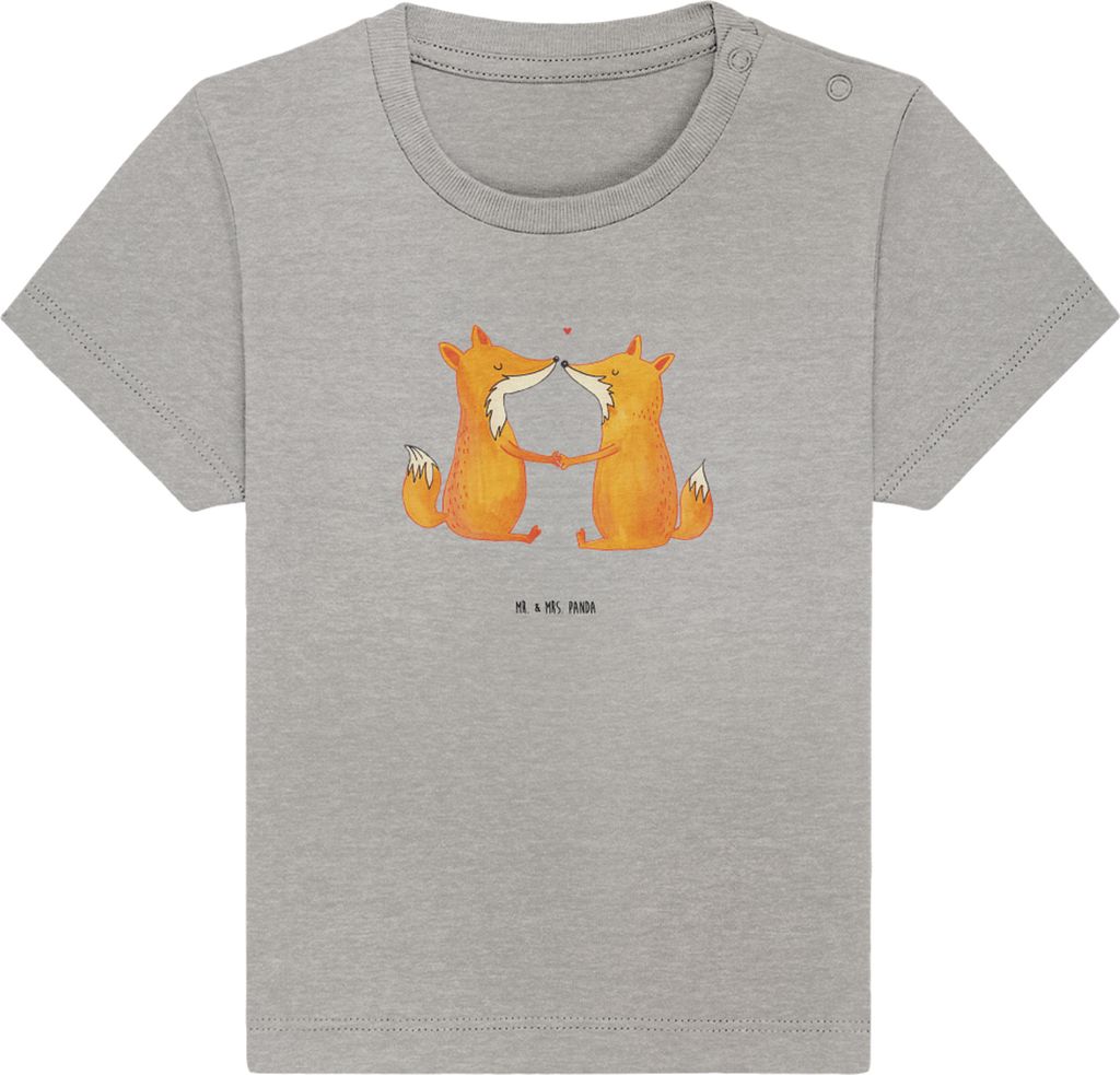 Mr. & Mrs. Panda Organic Baby Shirt Füchse Liebe 12. - 18. Monat - Heather Grey - Geschenk, Kurzarmshirt, Freund, T-Shirt, , Öko, Fuchs, Partner,...