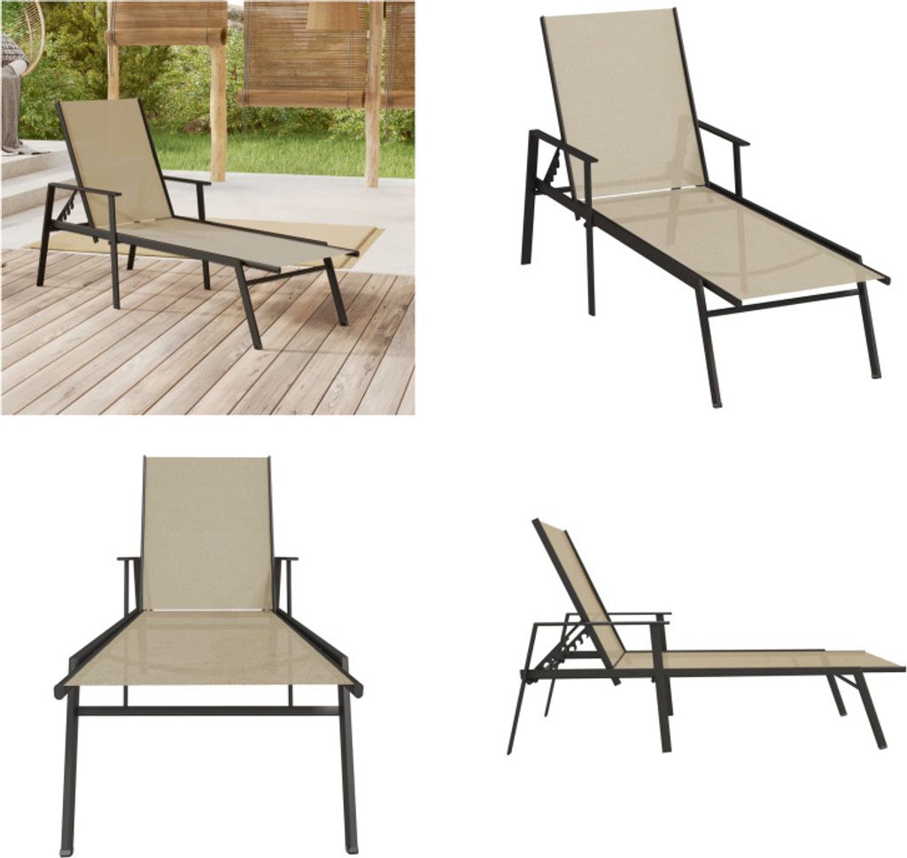 vidaXL Sonnenliege Stahl und Textilene Creme - Sonnenliege - Sonnenliegen - Gartenliege - Gartenliegen