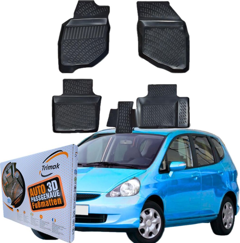 Trimak Autofussmatten Kompatibel mit HONDA JAZZ 1.Gen 2002 - 2008 Auto Allwetter Gummimaten