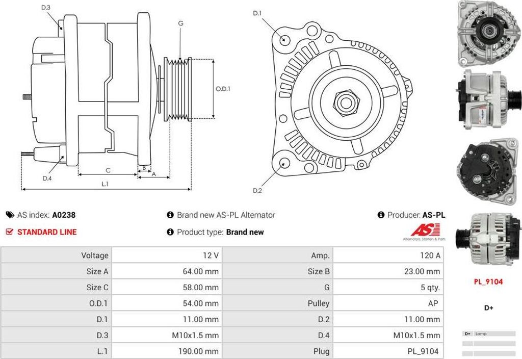 Lichtmaschine 120A OPEL ASTRA G 1.6 1.8