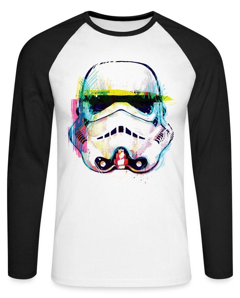 Star Wars Stormtrooper Portrait Artsy-Look Baseball Langarmshirt Herren, XL, Weiß/Schwarz