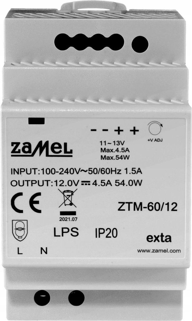 Zamel | DIN-Schienen-Netzteil ZTM-60/12 - 60W - 12V DC - Stabil - Kompakt - Einstellbar