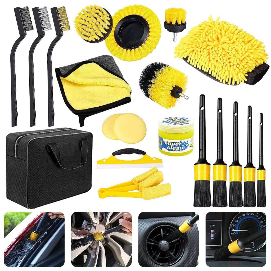 Auto Reinigungsbürsten-Set 20-teiliges Autopflege-Set Detail-Autobürste Auto Reinigung Set Autoscheibe für Innen- und Außenraum Autopflege