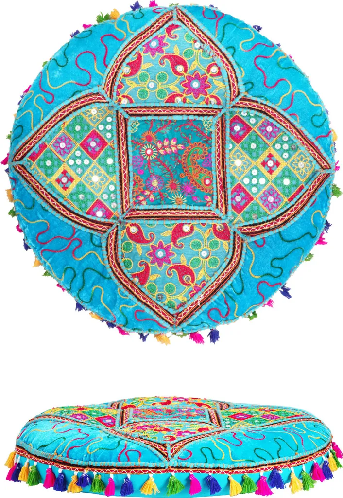 Coussin de sol Bahri Bleu en coton - Assise orientale ferme et déco