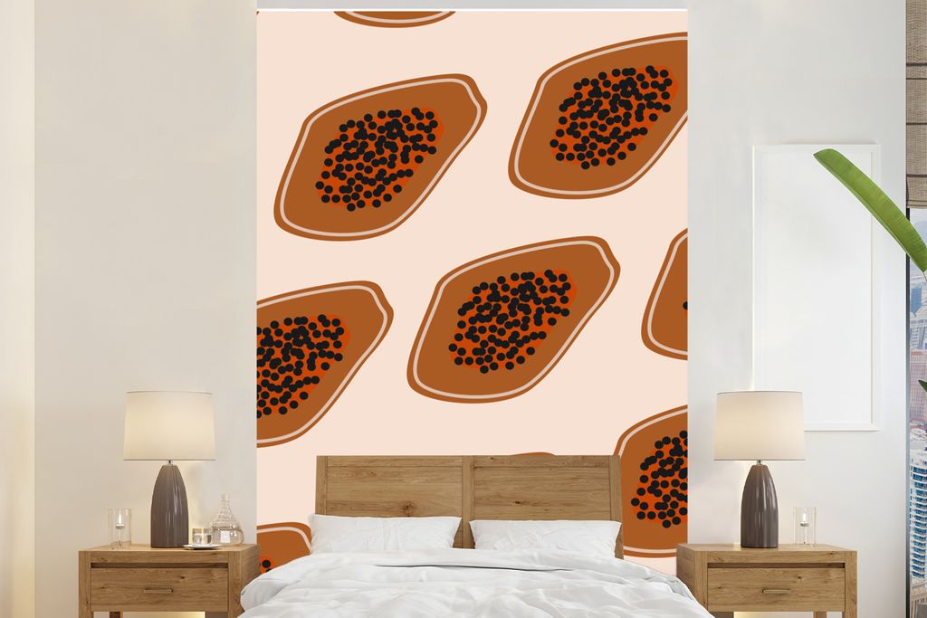 MuchoWow Fototapete für Wohnzimmer oder Schlafzimmer Wandtapete Vinyl Motivtapete Sommer - Avocados - Rosa - 170x260 cm - Wohnzimmertapete