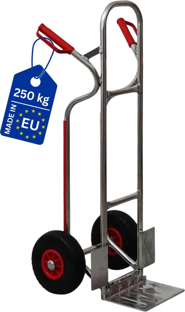 Alu-Sackkarre RAGNAR mit klappbarer Schaufel, Treppenrutsche & pannensichere PolyurethanBereifung | Traglast 250kg | HxBxT 117x60x52cm | Aluminiumr...