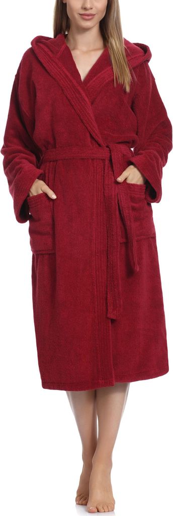 Ladeheid Damen Frottee Bademantel aus 100% Baumwolle LA40-193 (Weinrot-27 (Gramatur 400), XL)