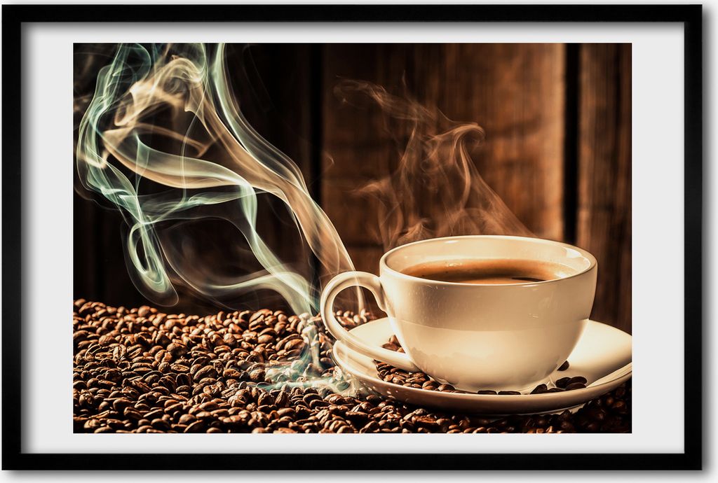 Bild 60x40 MDF-Rahmen, Wandkunst aromatischer Kaffee