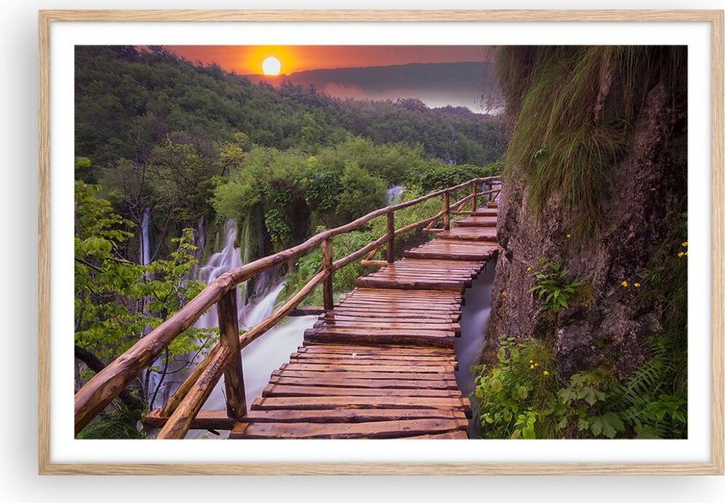 Gerahmtes Poster - Rahmen in heller Eiche - Park Natur Wasser - 91,5x61 cm - Wand Bild - Wanddeko - Wandbilder - Wandposter - Bilderrahmen - Bilder...