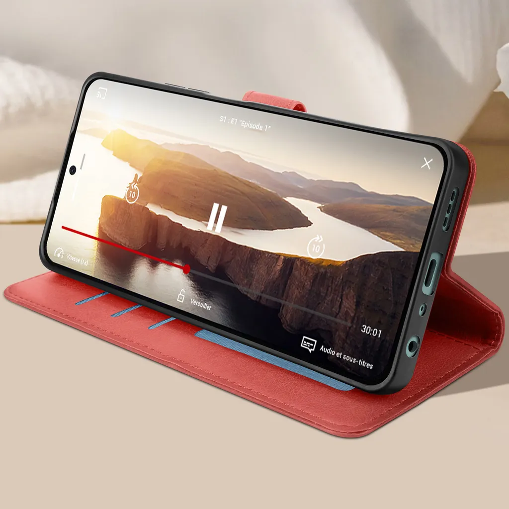 Oppo A58 Custodia Avizar Rossa con Laccetto - Portafoglio e Stand - 3