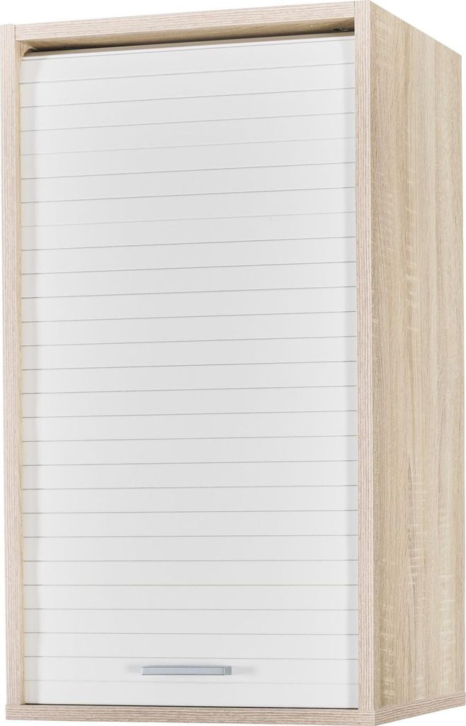 SIMMOB Küchenschrank Schrank Oberschrank Hängeschrank mit Rollladentür B 40 cm, Farbe:Eiche-Weiß
