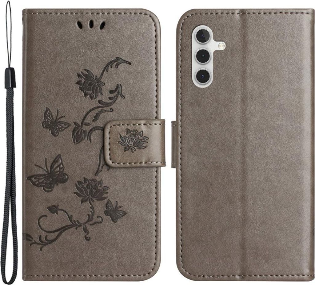 Samsung Galaxy A25 Hülle - Coverup Blumen & Schmetterlinge Klapphülle - Taupe Grau