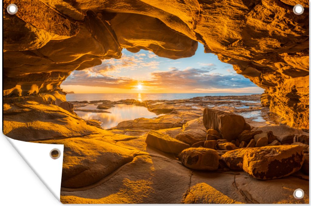 MuchoWow 60x40 cm Outdoor-Poster Gartendeko Sichtschutz Garten Poster für den Garten Höhle - Meer - Horizont - Sonnenuntergang