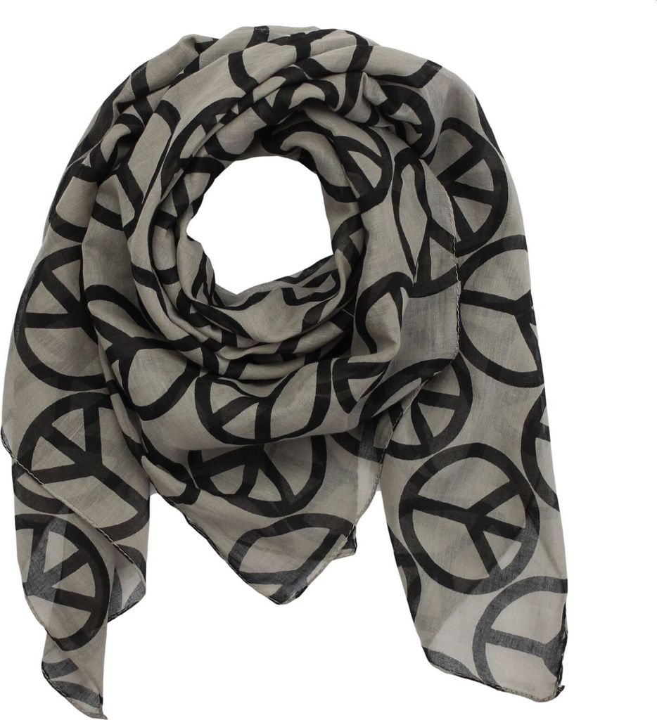 Baumwolltuch - Peace Muster 10 cm grau - schwarz - quadratisches Tuch