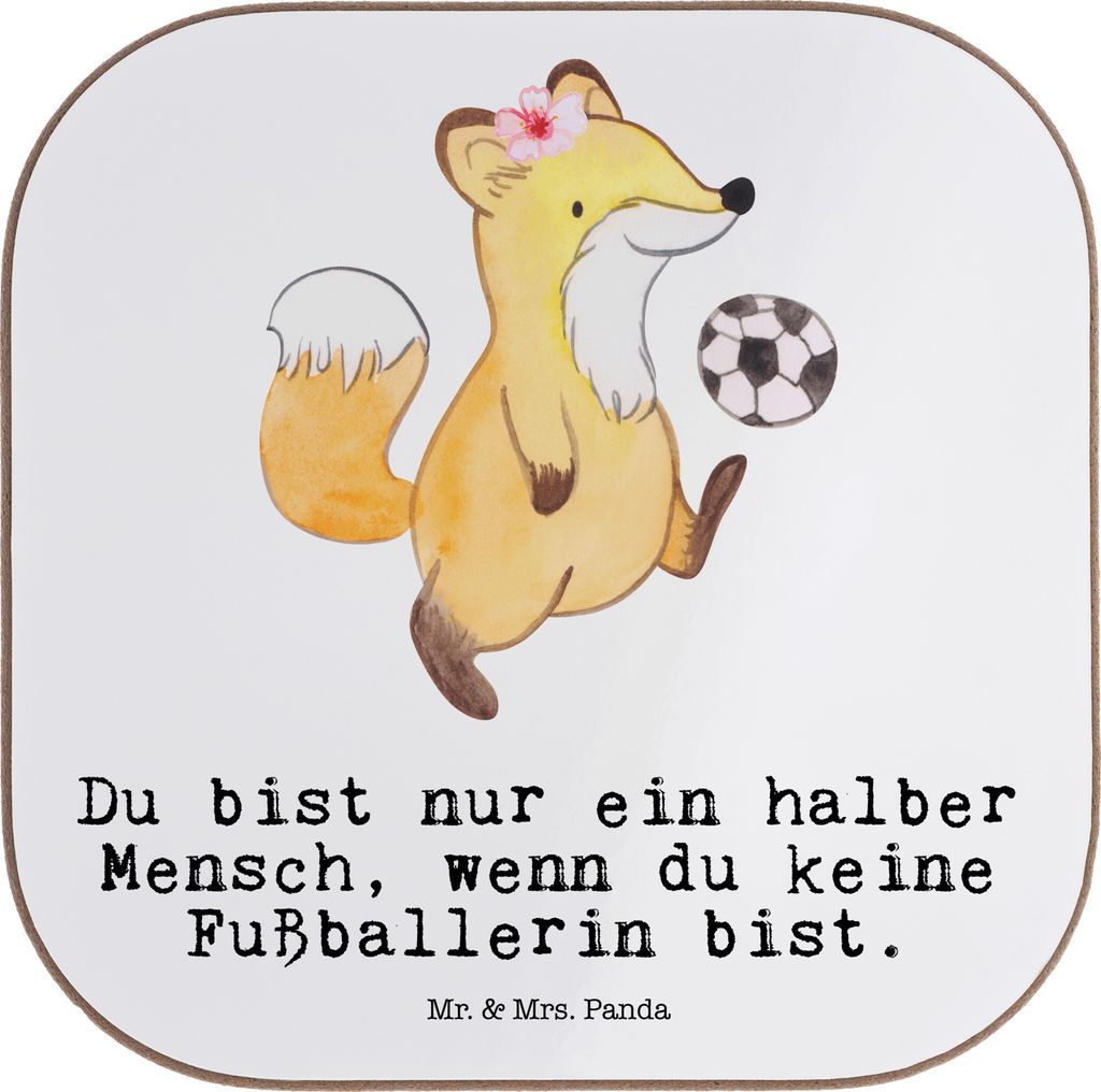 Mr. & Mrs. Panda Untersetzer für Gläser Fußballerin Herz - Weiß - Geschenk, Coaster, Tischuntersetzer, gläseruntersetzer, Profi, Holzuntersetz...
