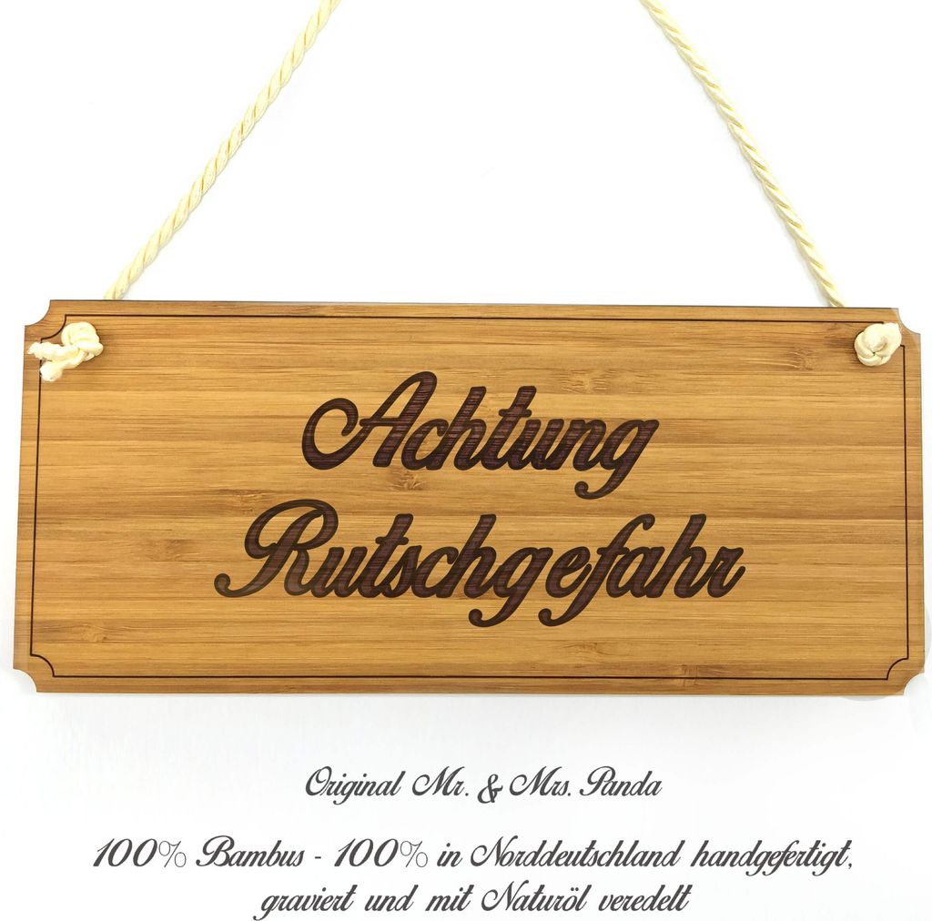Mr. & Mrs. Panda Holzschild Achtung Rutschgefahr - Geschenk, Landhaus, Schild, Geschenkidee, Graviert, Türschild Holz, wandtafel, Shabby, Wegweise...