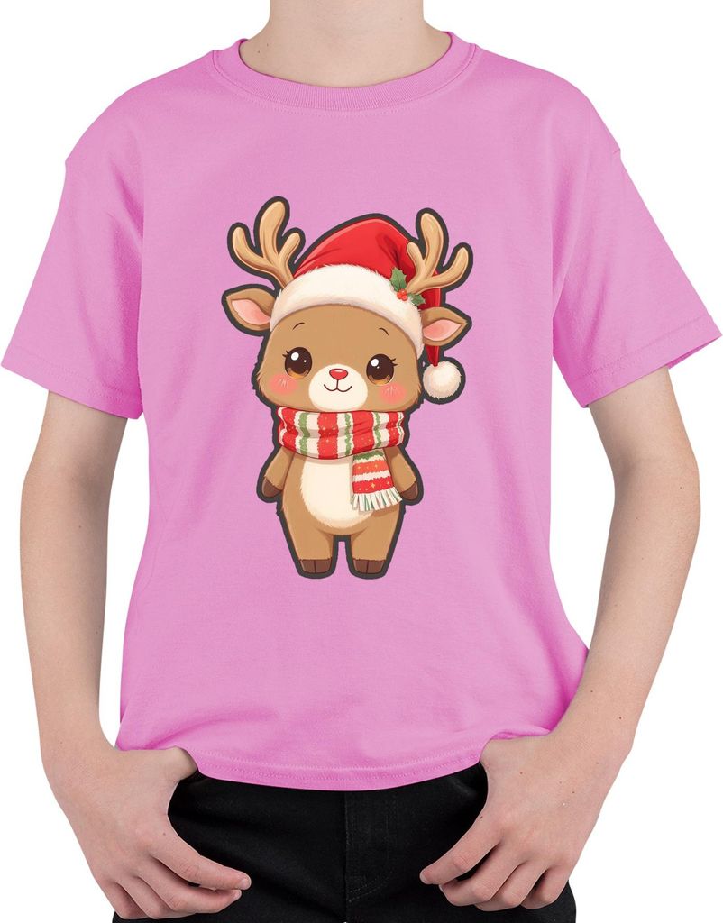 Süßes Rentier Weihnachten Kinder Kawaii Santa Mütze Schal Festlic Uni Kinder T-Shirt, Pink, 104