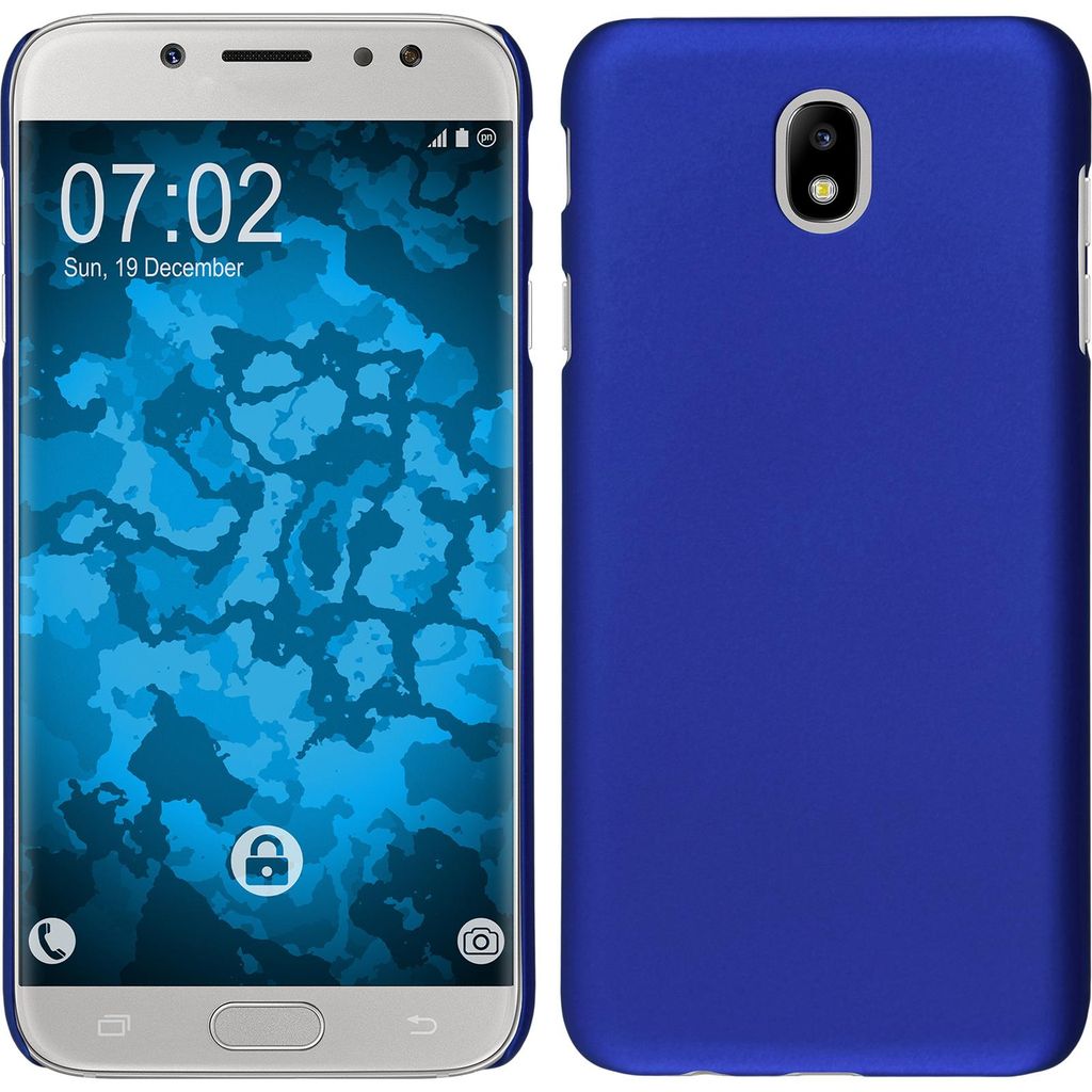 PhoneNatic Case kompatibel mit Samsung Galaxy J5 2017 - Hülle blau gummiert Hard-case + 2 Schutzfolien