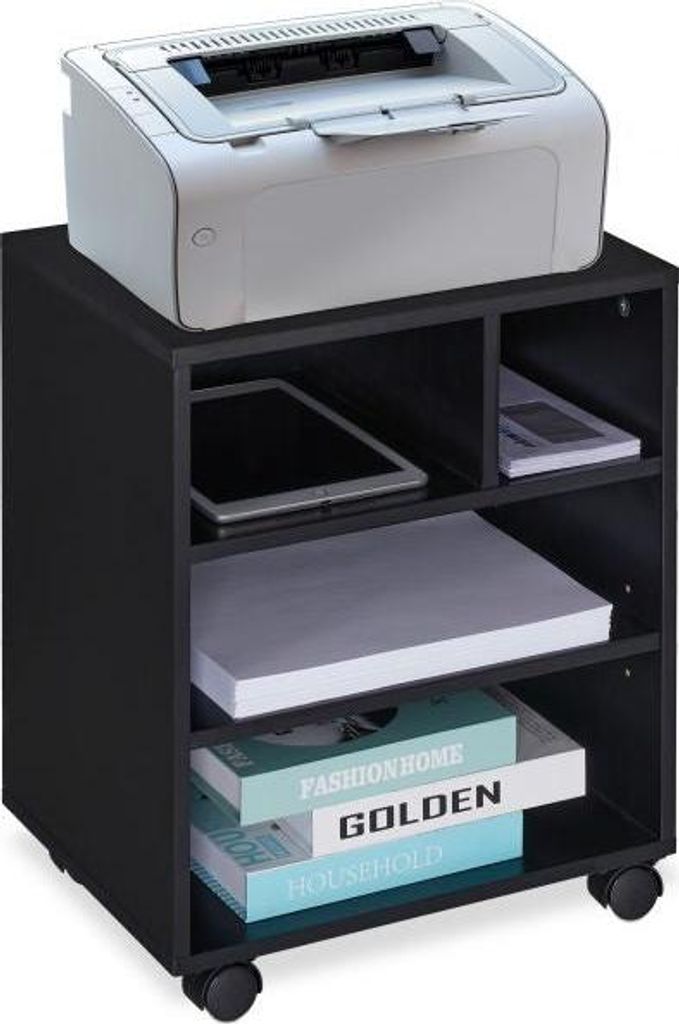 Rollkoffer für Büro mit Druckerablage, 4 Fächern und schwenkbaren Rollen, 58.5x36x11.5cm