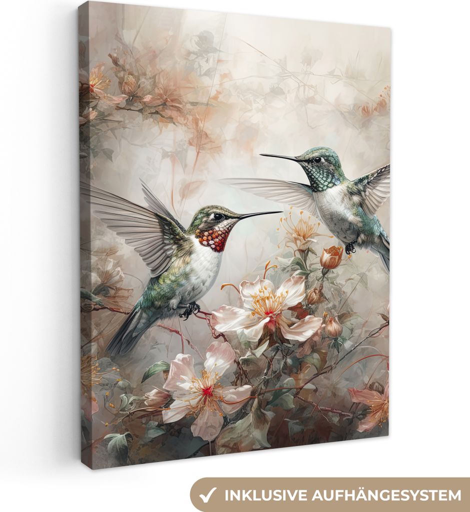 Wanddeko 60x80 cm - Tiere - Kolibri - Vögel - Blumen - Pflanzen, Deko Wohnzimmer, Bilder, Wanddeko