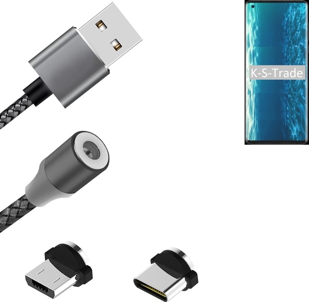 K-S-Trade Hochwertiges Magnet-Lade-kabel Sync-Kabel Daten-Kabel für Motorola Edge mit USB-Typ-C-Anschluss und Micro-USB-Anschluss 2A bis zu 480mbps