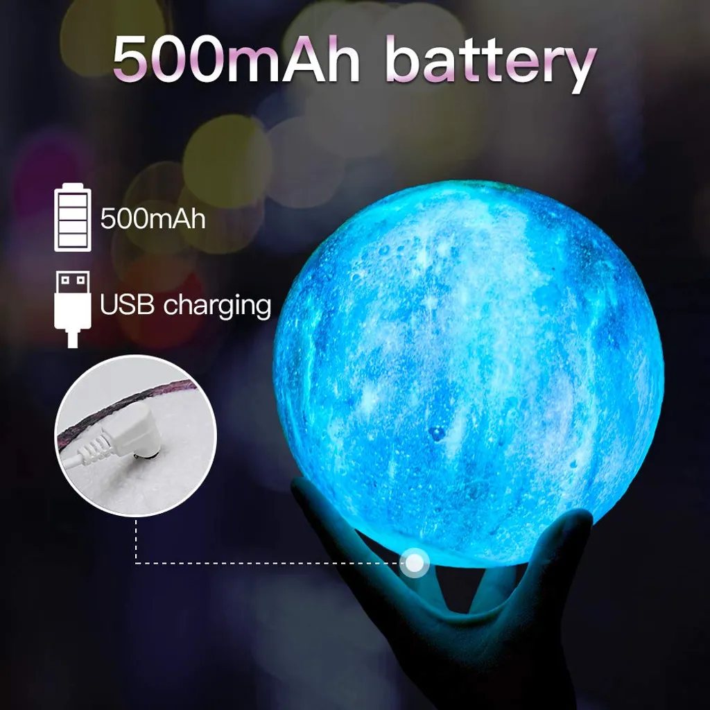Veilleuse Bébé Lampe Lune 3D Rechargeable 15cm avec Télécommande Sans Fil