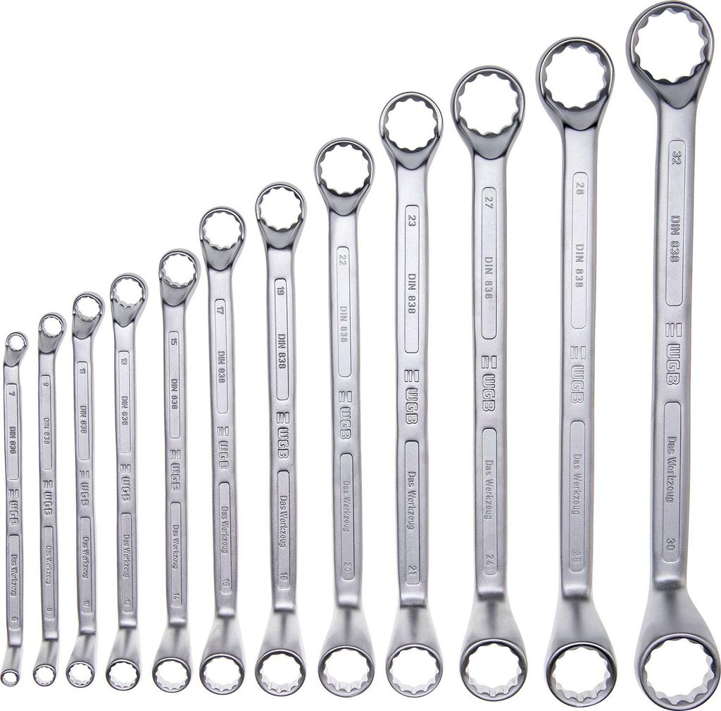 WGB Doppelringschlüssel Satz 6-32mm tief gekröpft, nach DIN838, Chrom-Vanadium Stahl - 11-teilig