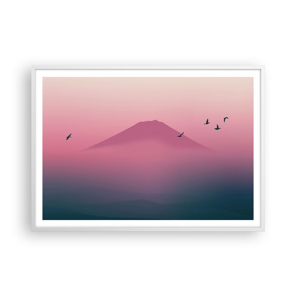 Gerahmtes Poster - Weißer Rahmen - Vulkan Vogel Natur - 100x70 cm - Wand Bild - Wanddeko - Wandbilder - Kunstposter - Wandposter - Bilderrahmen - ...