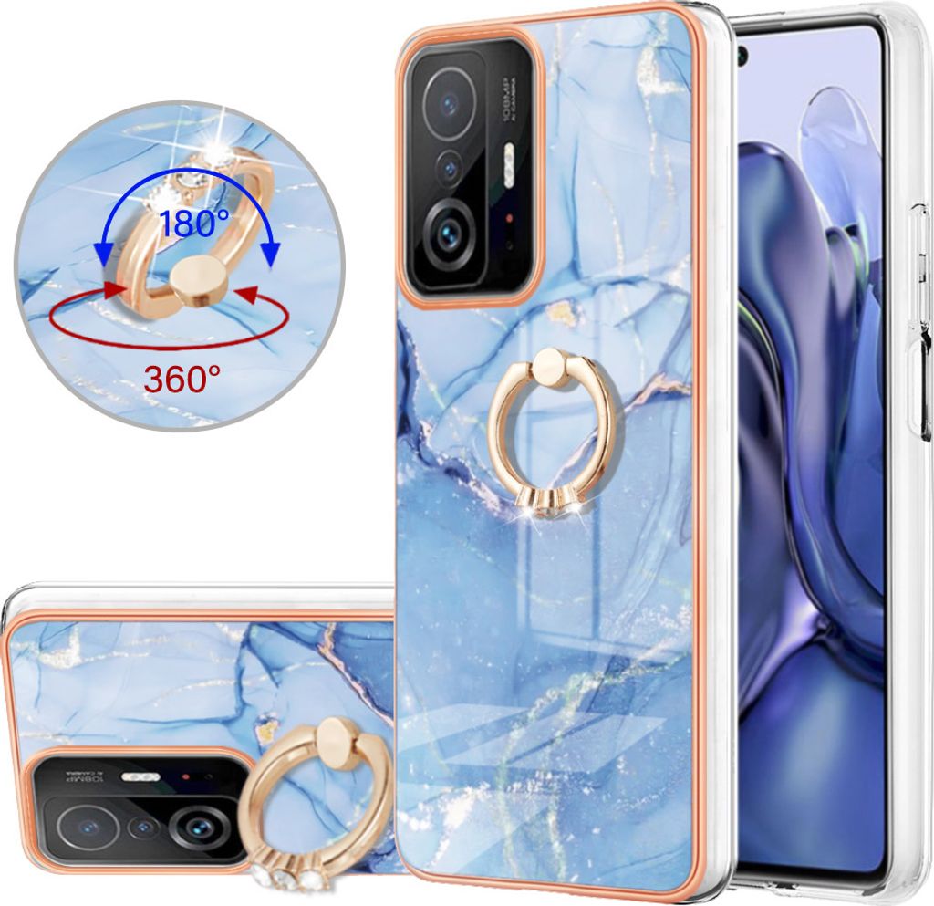Xiaomi 11T / 11T Pro Hülle, Muster TPU Silikon Stoßdämpfer Bumper Schutzhülle mit Ring Ständer für Xiaomi 11T / 11T Pro Blau