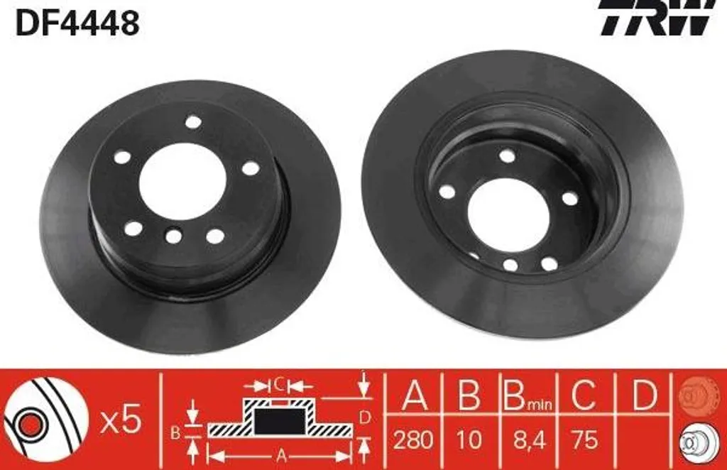 Disque de frein arrière plein TRW DF4448 compatible BMW E81 et E87