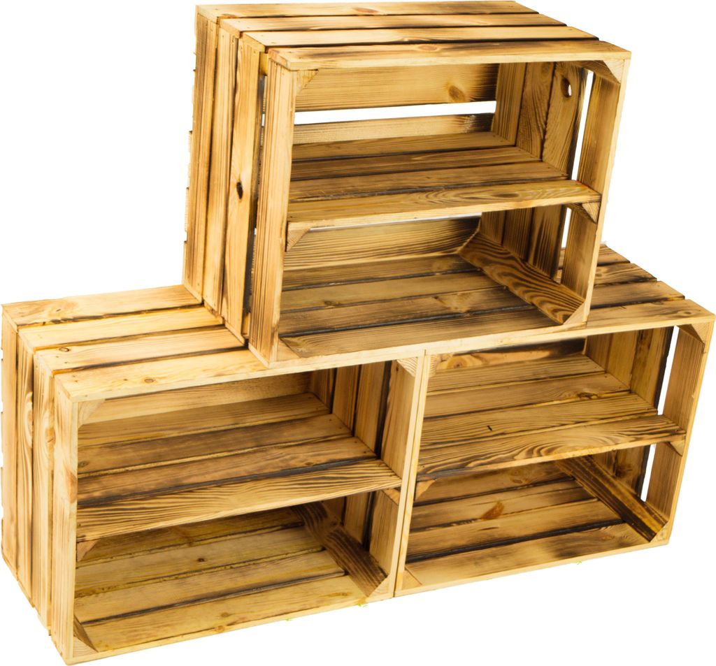 3 x Schuhschrank Schuhregal aus geflammten Holzkisten Produktbild 4