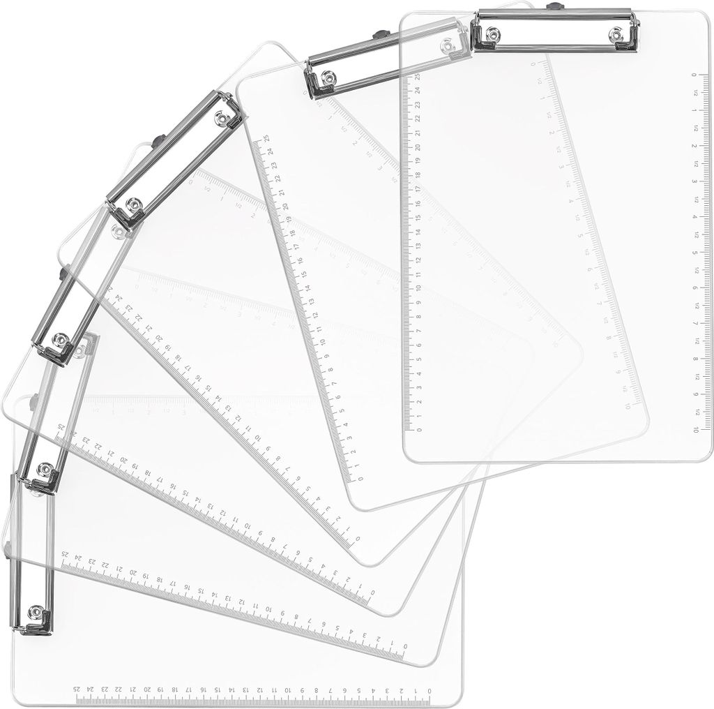 Belle Vous 6er-Pack A4 Klemmbrett aus durchsichtigem Kunststoff - DIN A4 22,5 x 32,3 cm - Robuste und langlebige A4 Klemmbretter mit flachem Clip -