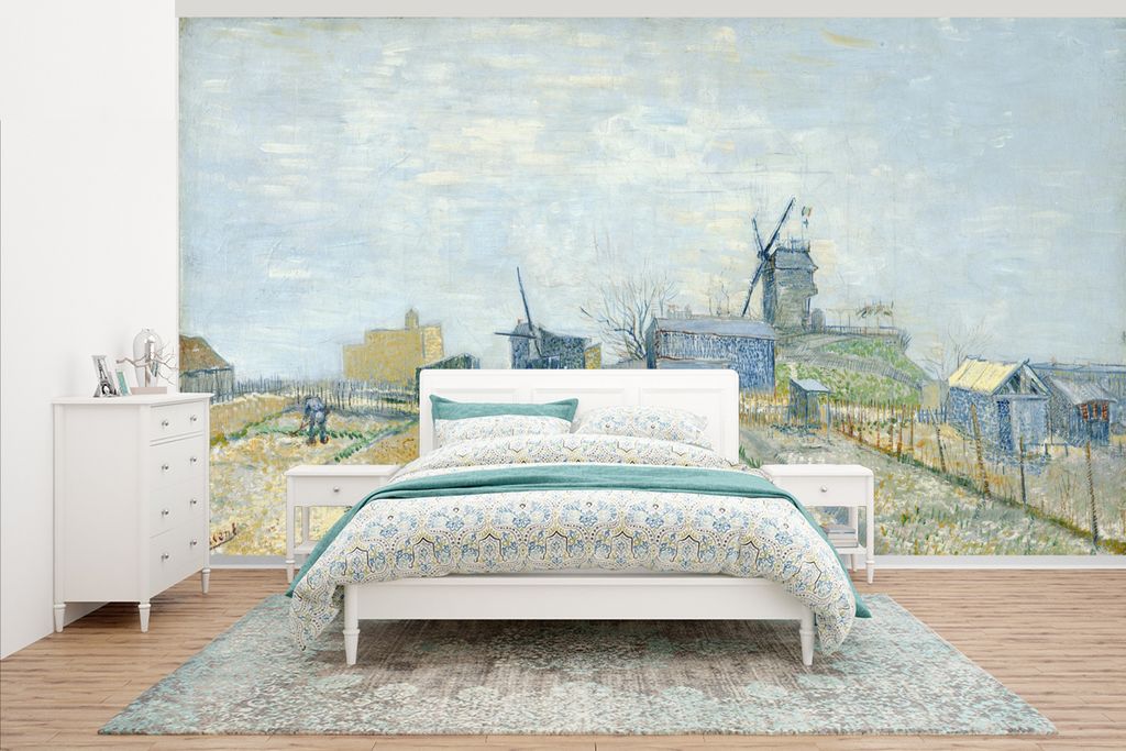 MuchoWow Fototapete für Wohnzimmer oder Schlafzimmer Wandtapete Vinyl Motivtapete Montmartre: Mühlen und Gärten - Vincent van Gogh - 395x220 c...