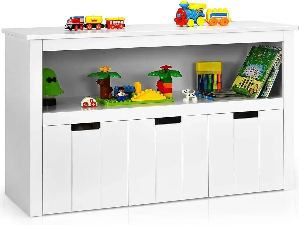 Armoire à jouets pour enfants blanche avec 3 tiroirs - 102 x 33 x 62 cm