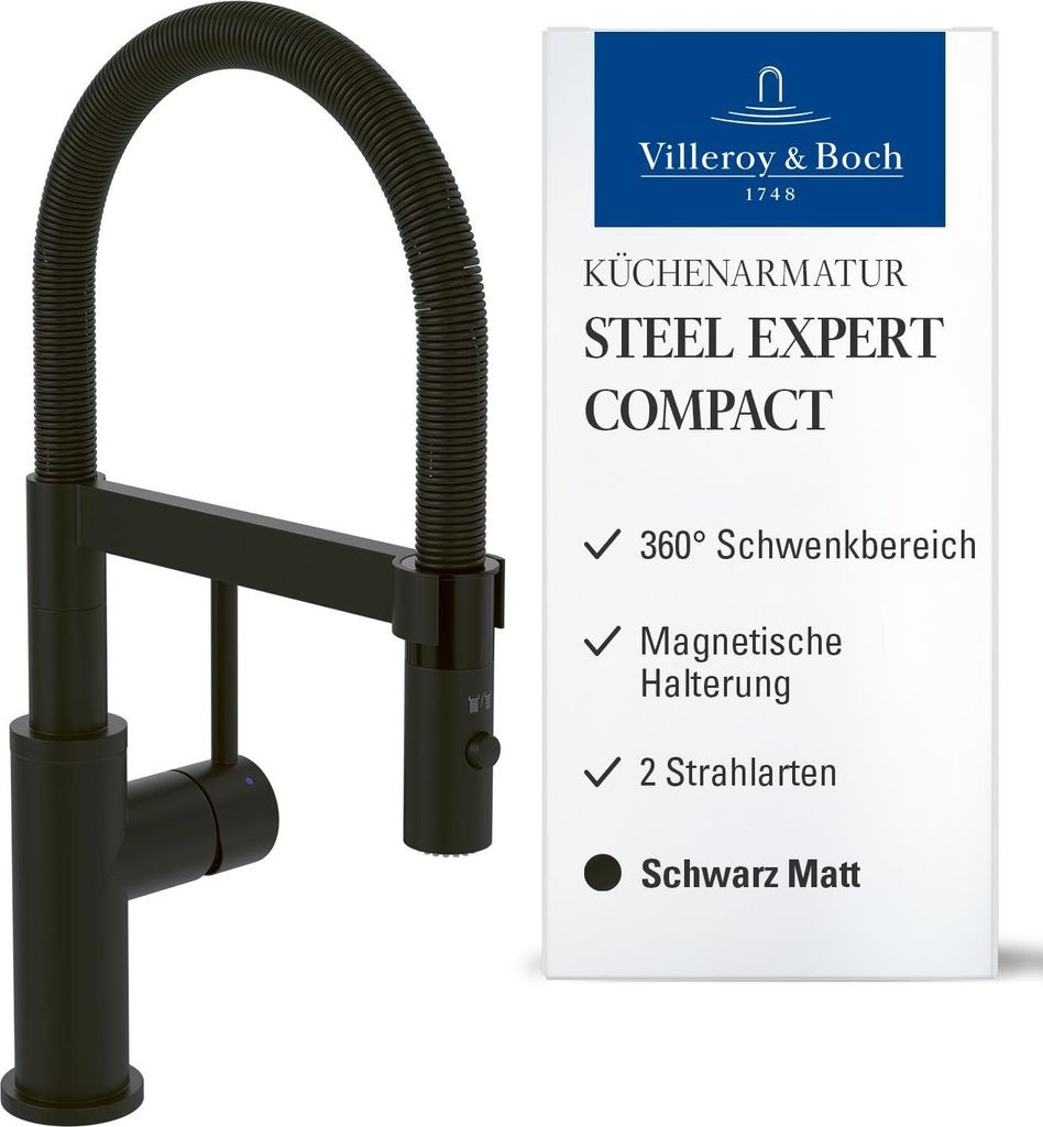Villeroy & Boch Steel Expert Compact Küchenarmatur, Hochdruck, Matt Black