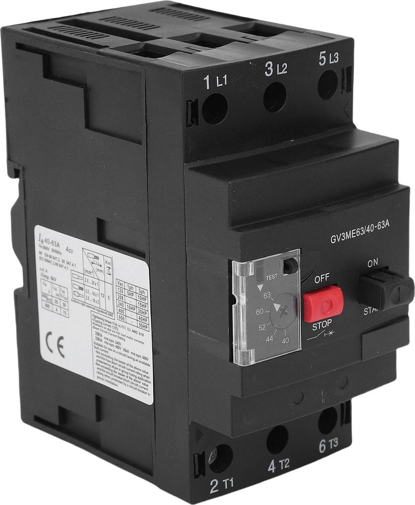 Motorschutzschalter mit Thermomagnet, manueller Motorstarter, überlastschutz, 35-mm-Schienenmontage, 40–63 A