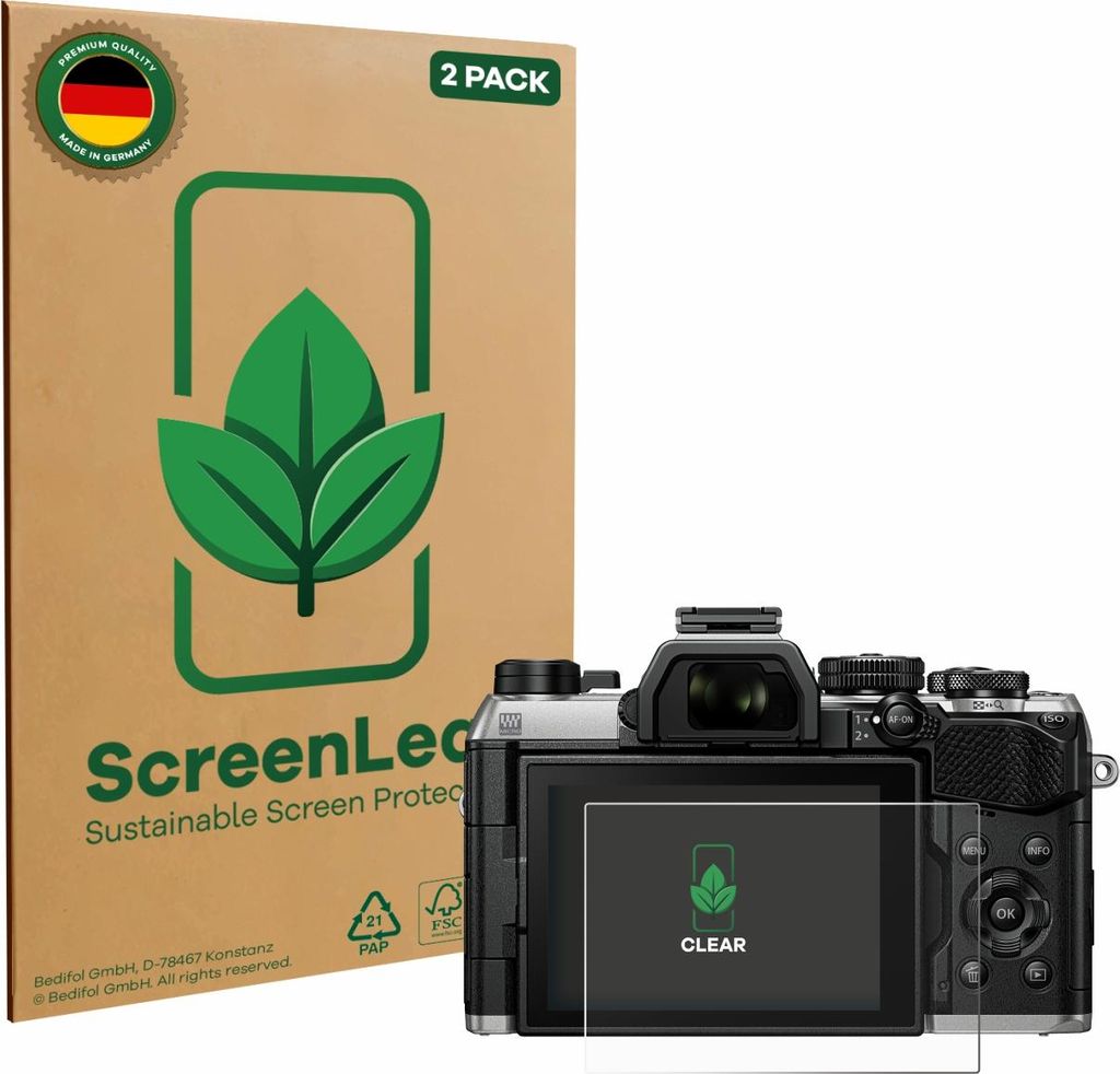 2x ScreenLeaf Schutzfolie für Olympus OM System OM-5 Mark II nachhaltiger Displayschutz Display Schutz Folie Klar Transparent