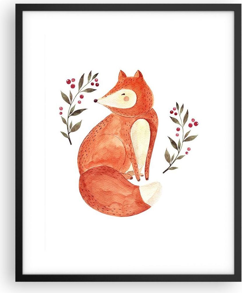 Gerahmtes Poster - Schwarzer Rahmen - Nov Illustration Fuchs - 40x50 cm - Wand Bild - Wanddeko - Wandbilder - Kunstposter - Wandposter - Bilderrahm...
