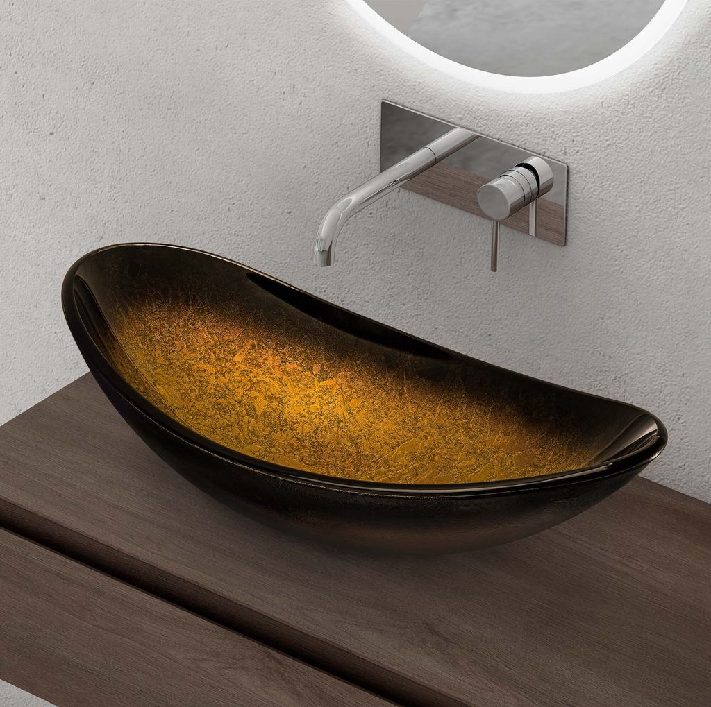 A modern bathroom sink and faucet.