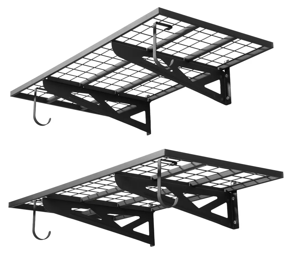 Étagères murales garage métal 122x62cm - Lot de 2 supports robustes 226kg