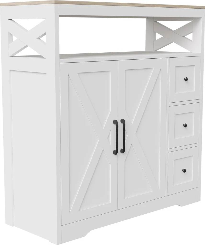 Armoire de Cuisine à Étagères Réglables, Sideboard avec 3 Tiroirs XL