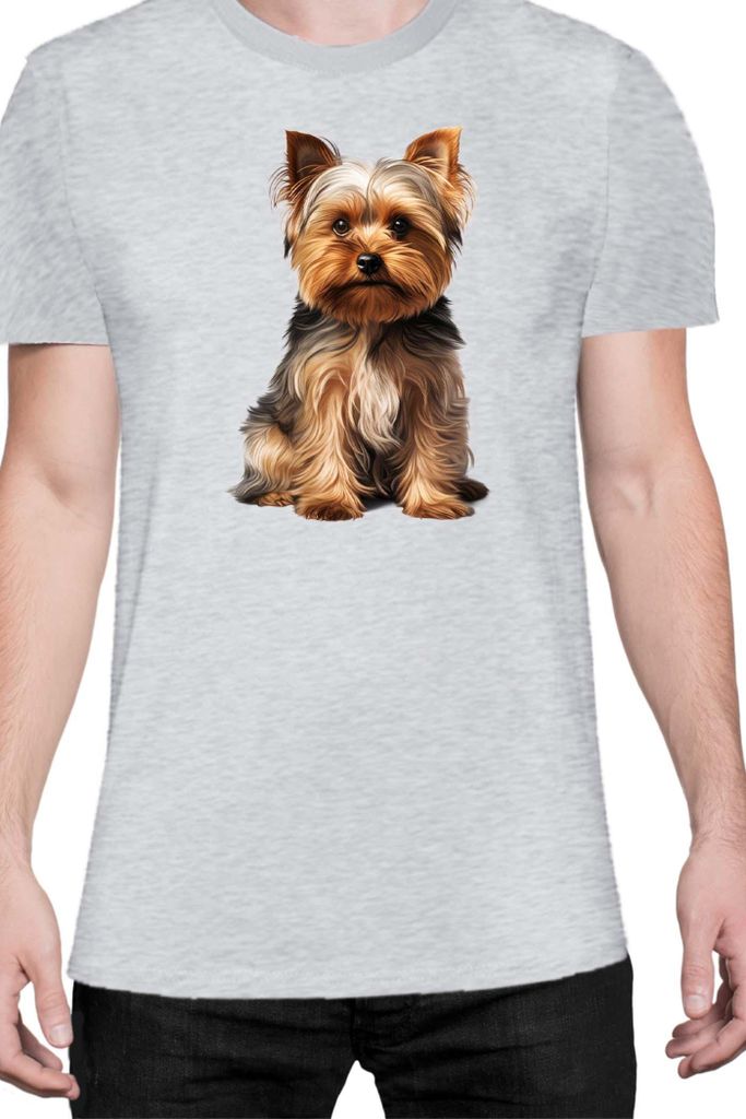 Herren T-Shirt Dogs Breeds Yorkshire Terrier Dog Breed 006, Man L / Grau