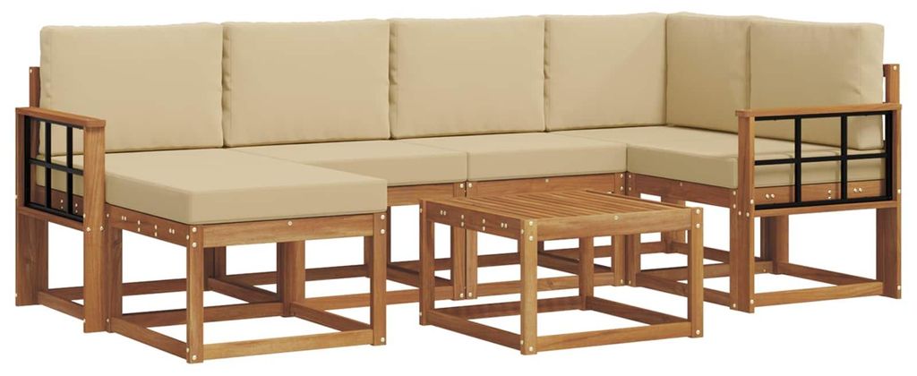 vidaXL Outdoor-Sofagarnitur mit Kissen 7 pcs Natur und Beige