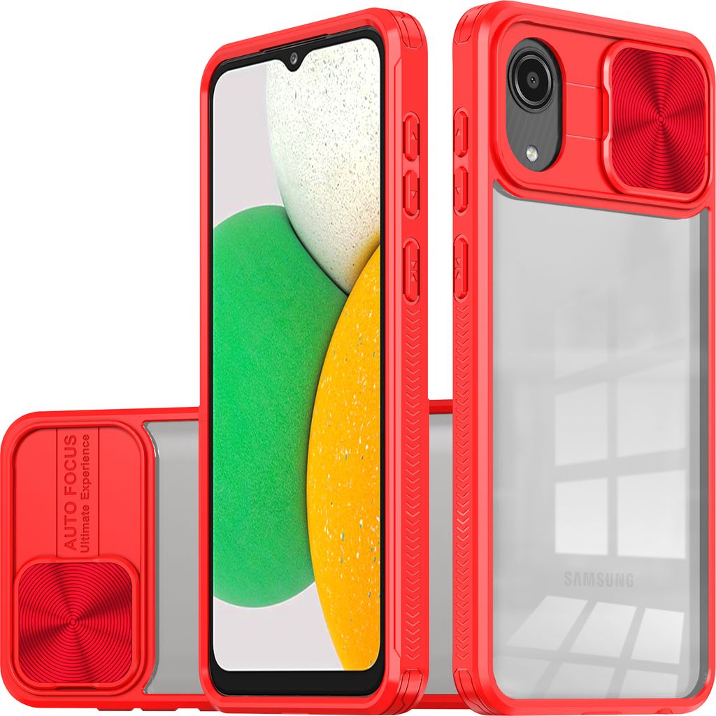 Hülle für Samsung Galaxy A03 Core Transparent TPU Bumper Schutzhülle mit Schiebe Kamera Schutz Rot