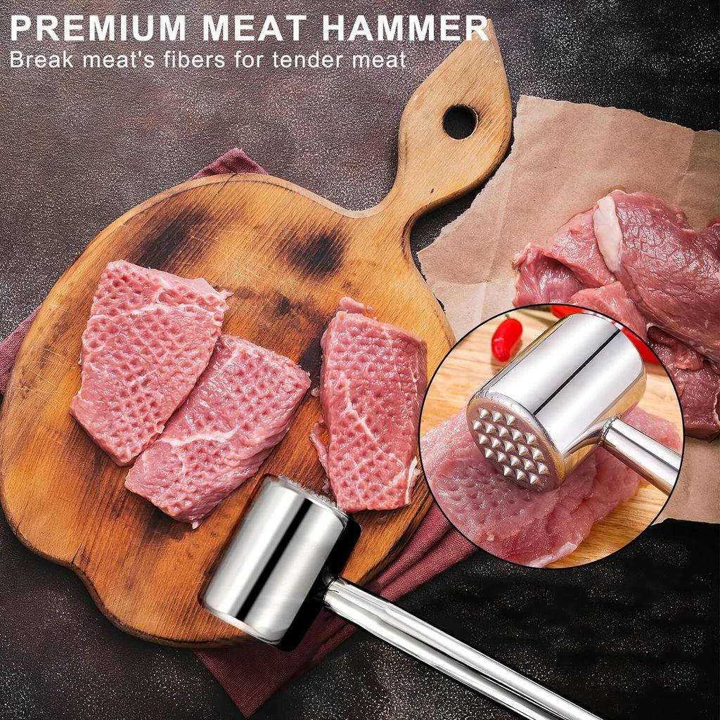 NEWTER Fleischklopfer Edelstahl - Doppelseitig Mit Antihaft | 27,5cm Küchenhammer Für Schnitzel & Steaks