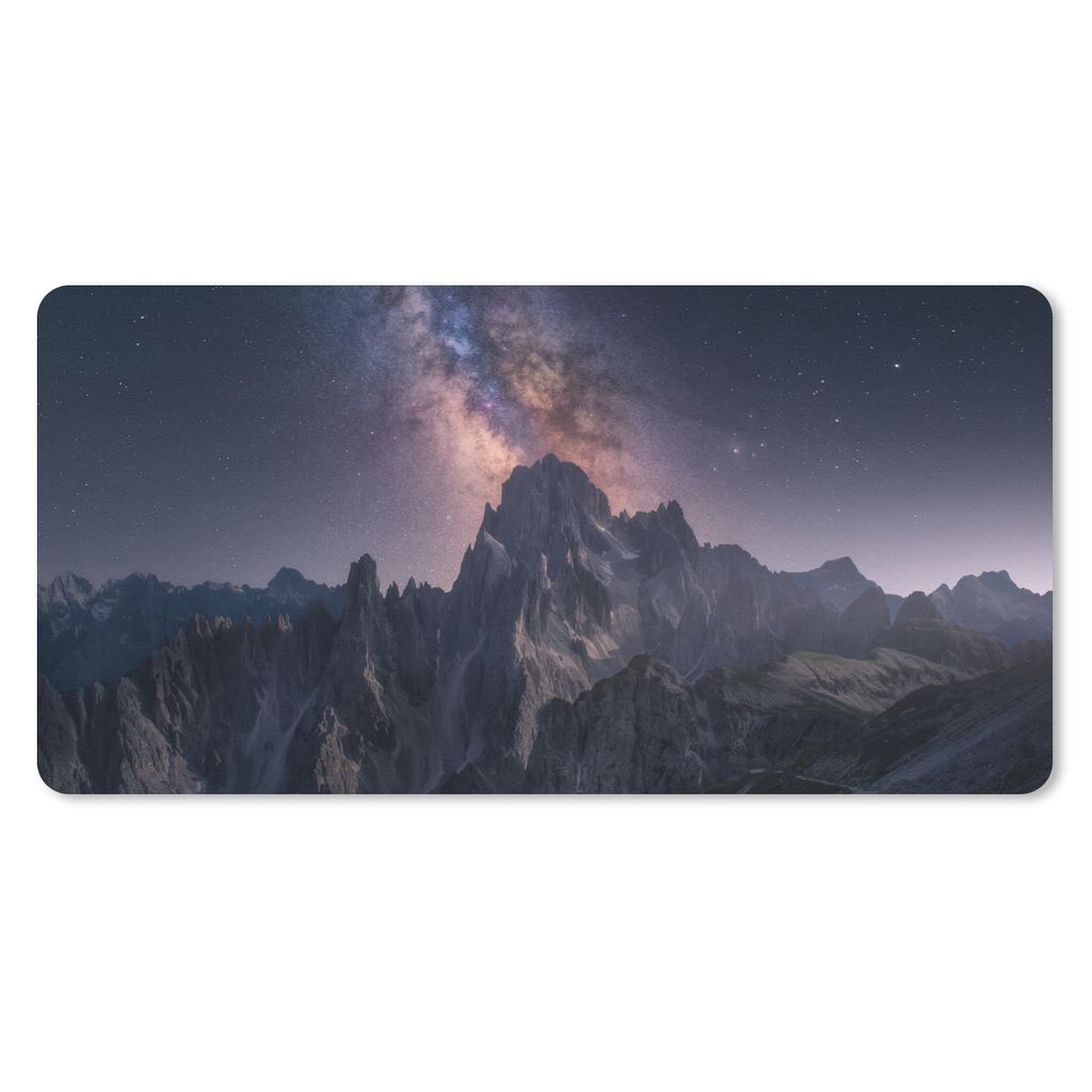 MuchoWow Schreibtischunterlage Alpen - Milchstraße - Dolomiten 80x40 cm - XXL Mauspad - Gaming Mauspad