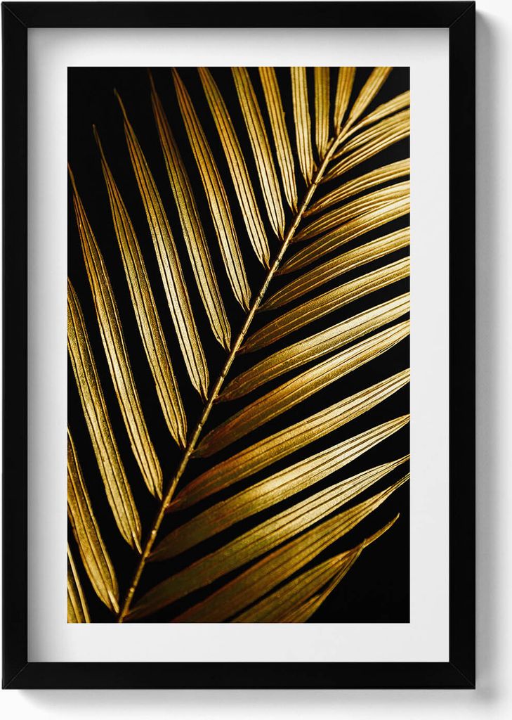 Blatt in Goldglamour– Wandbild mit Rahmen – Gerahmtes Bild – Wanddekoration – 40x60 cm – Schwarz