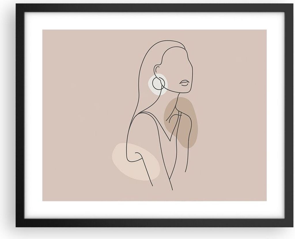 Gerahmtes Poster - Schwarzer Rahmen - Stück Linie Frau - 50x40 cm - Wand Bild - Wanddeko - Wandbilder - Kunstposter - Wandposter - Bilderrahmen - ...